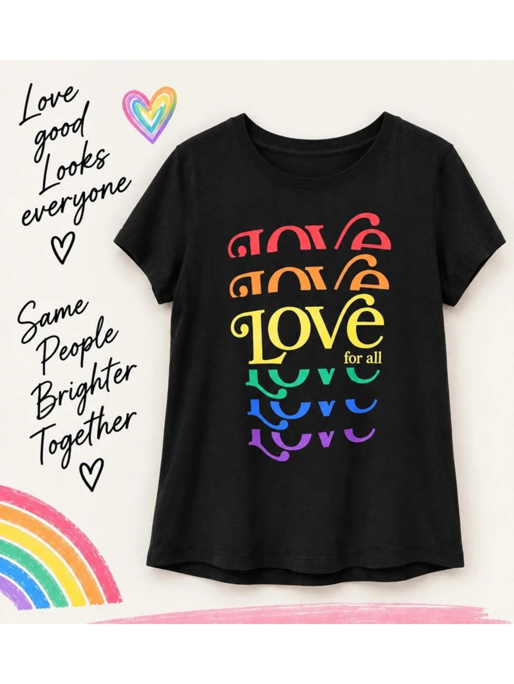 Wound Up Black Rainbow “Love” Graphic T-Shirt XXL 19